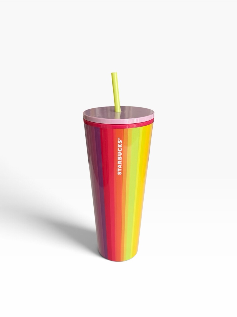 Starbucks NWOT rainbow 🌈 striped cold beverage tumbler travel cup lid & straw